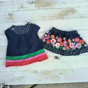 Gymboree Baby Girls 2 Piece Skirt Outfit Floral Polka Dot Print Size 12-18 Month